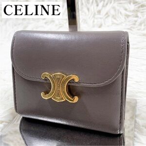 Celine Gray Leather Wallet with Gold Accent